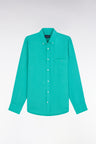 Straight-fit green linen shirt