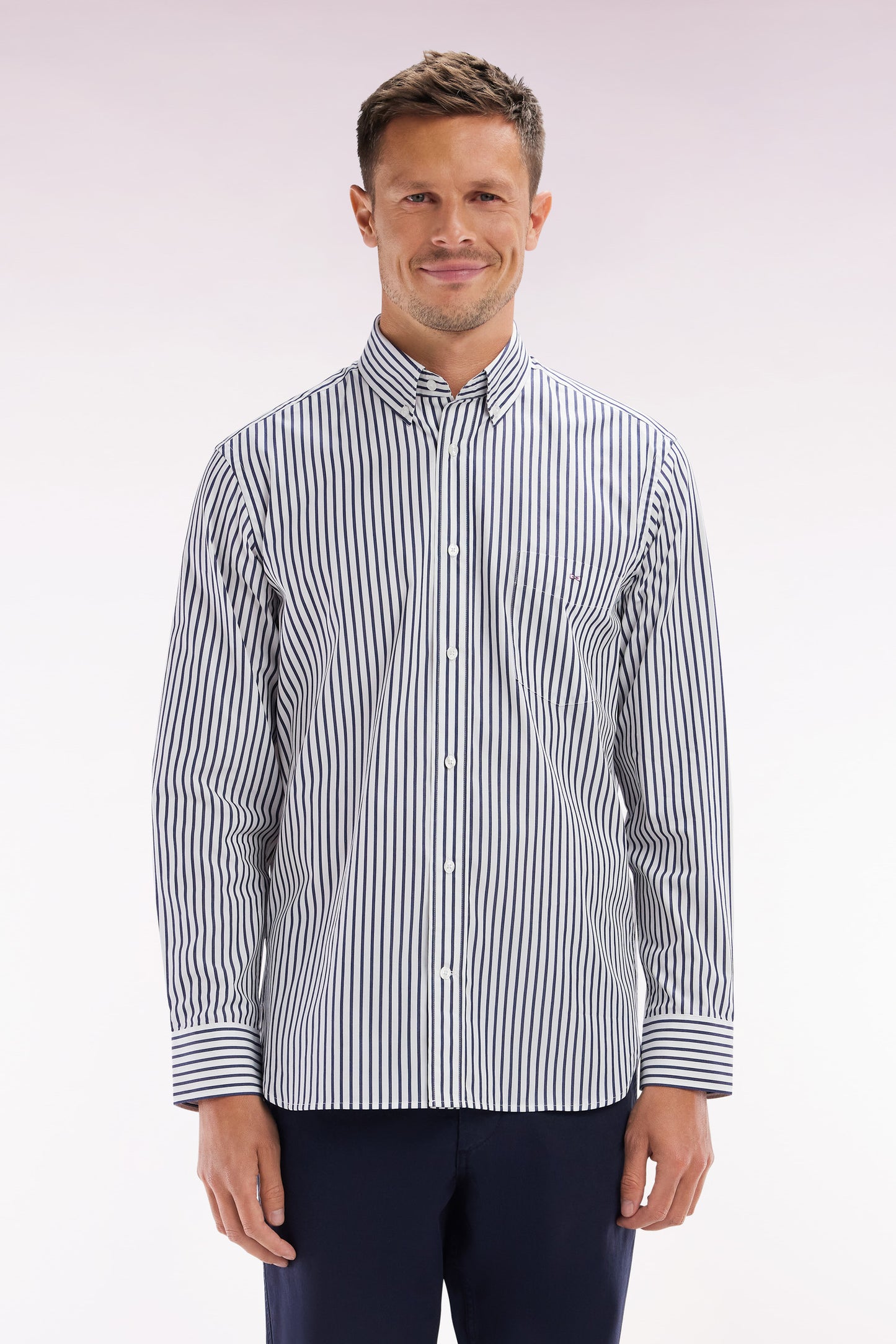 Straight-fit striped blue cotton shirt