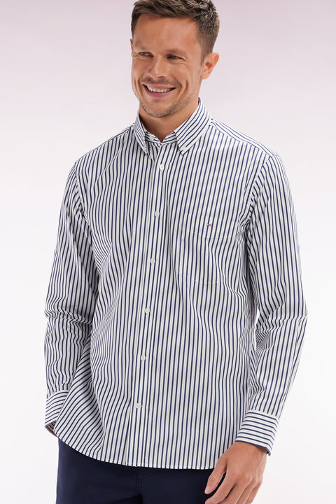 Straight-fit striped blue cotton shirt - Image 3