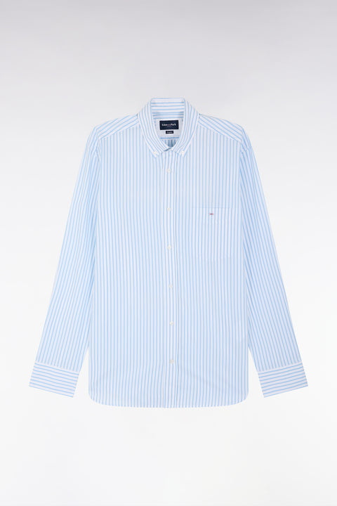 Straight-fit striped sky blue cotton shirt - Image 2