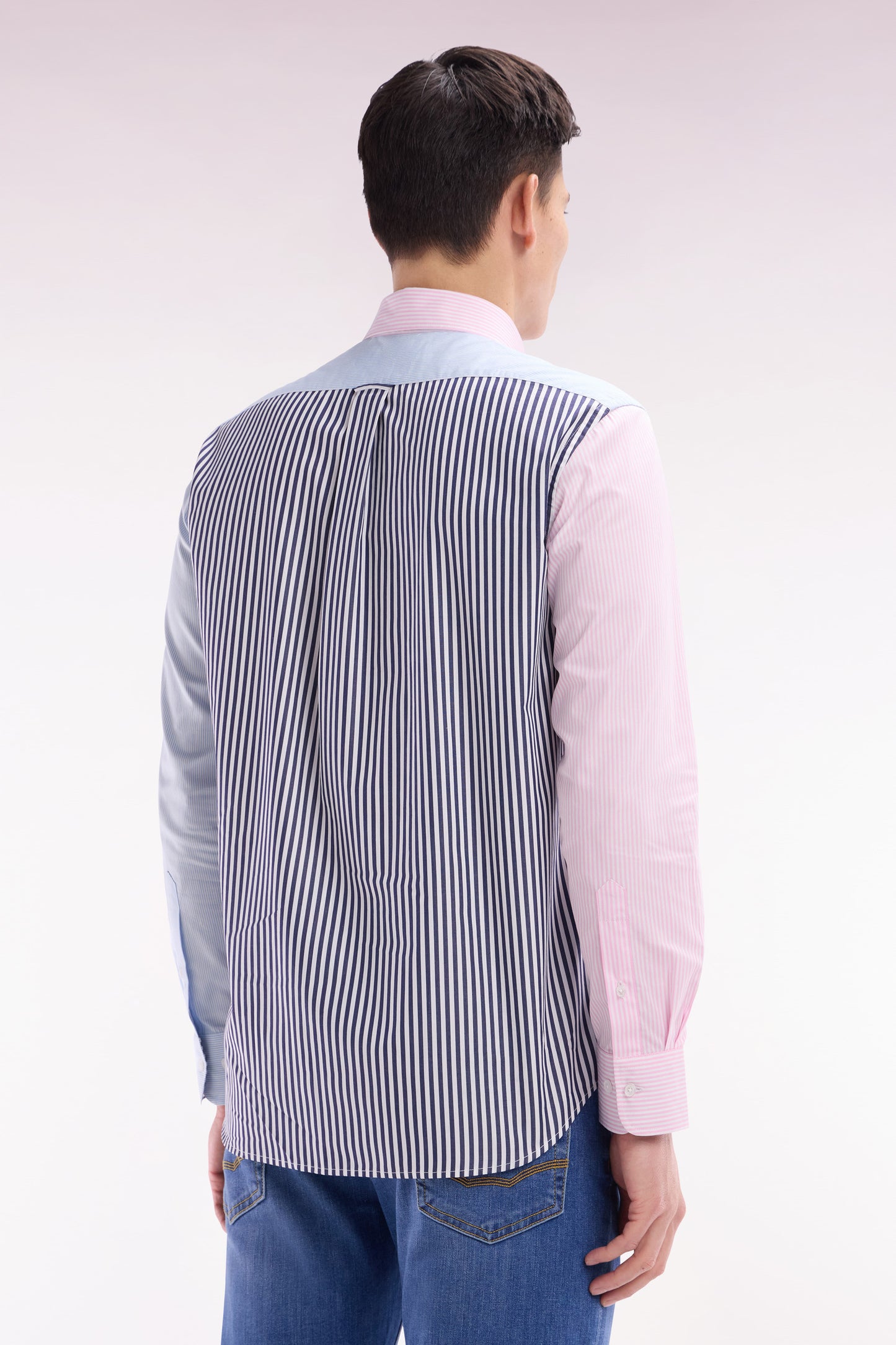 Straight-fit tricolor striped cotton shirt