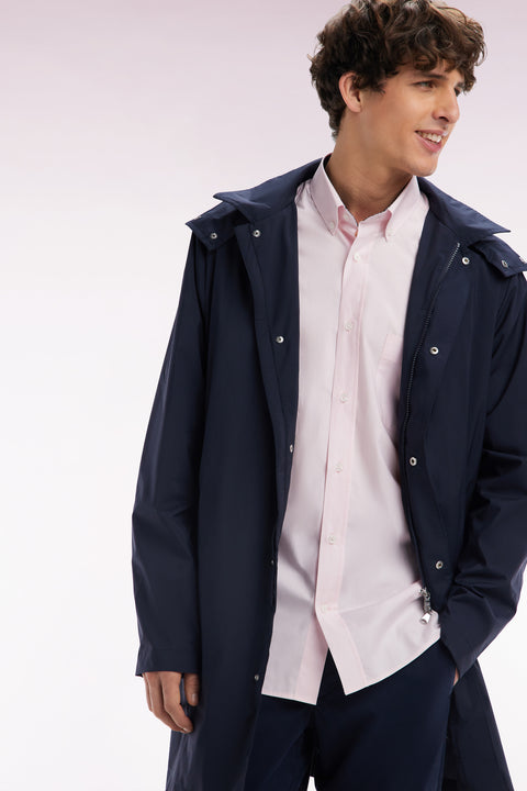 Straight-fit pink cotton shirt with navy elbow patches - Image 3
