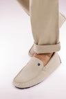 Ecru suede leather loafers
