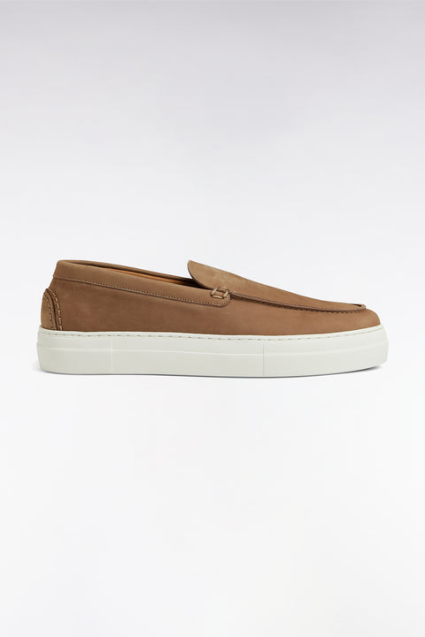 Loafers with sneakers soles in camel suede leather - Image 1