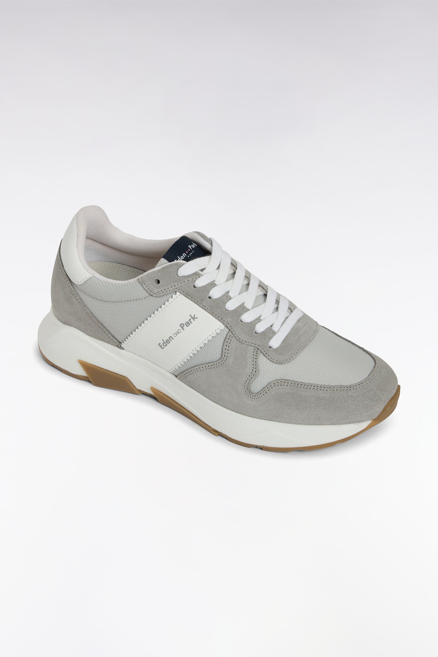 Multi-material sneakers in grey leather