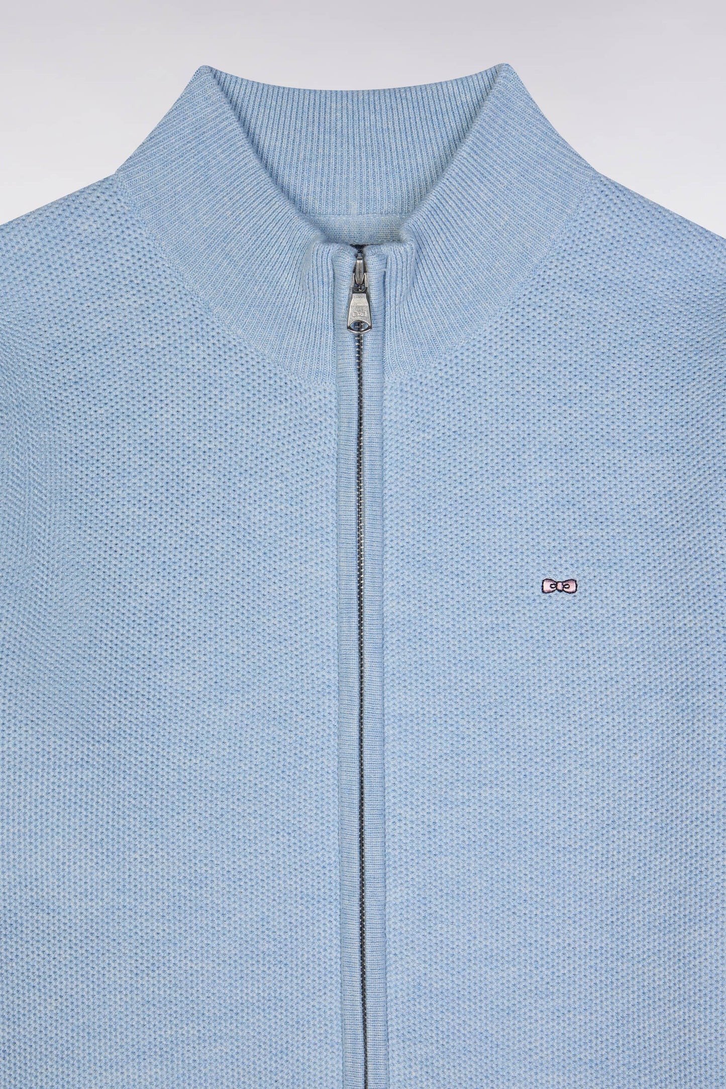 Zip-up straight sky blue cotton cardigan