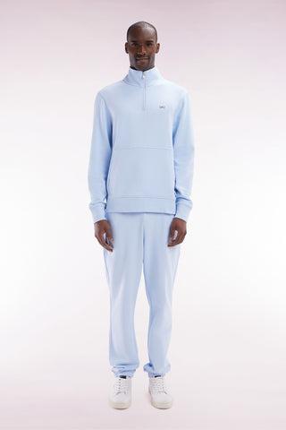 Sky blue straight-cut cotton fleece jogging