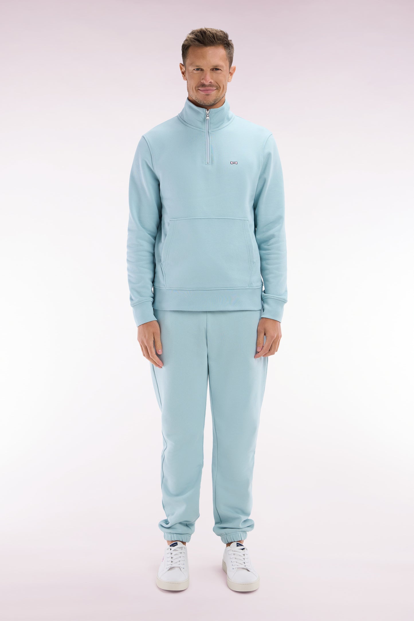 Sea green straight-cut cotton fleece jogging