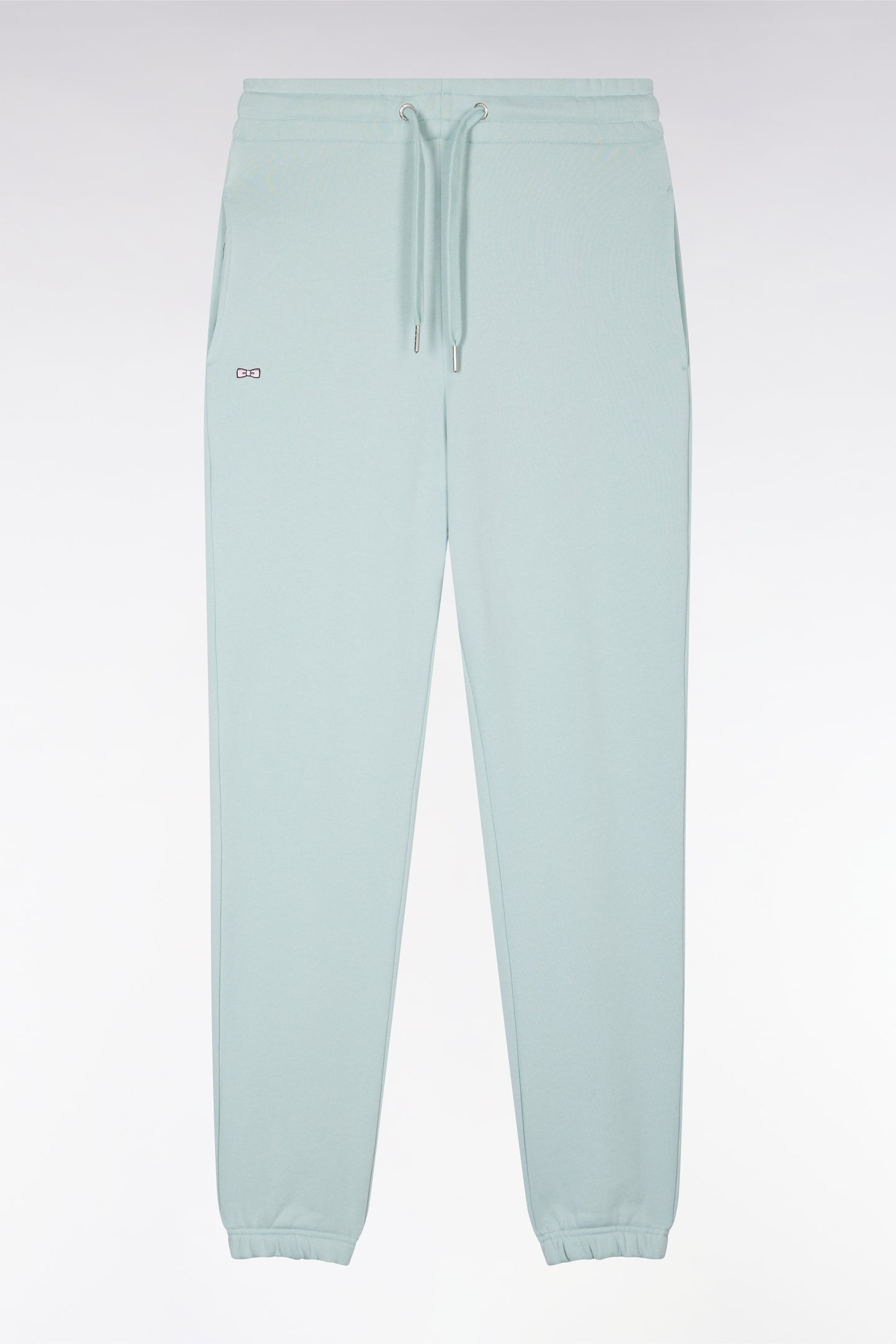 Sea green straight-cut cotton fleece jogging