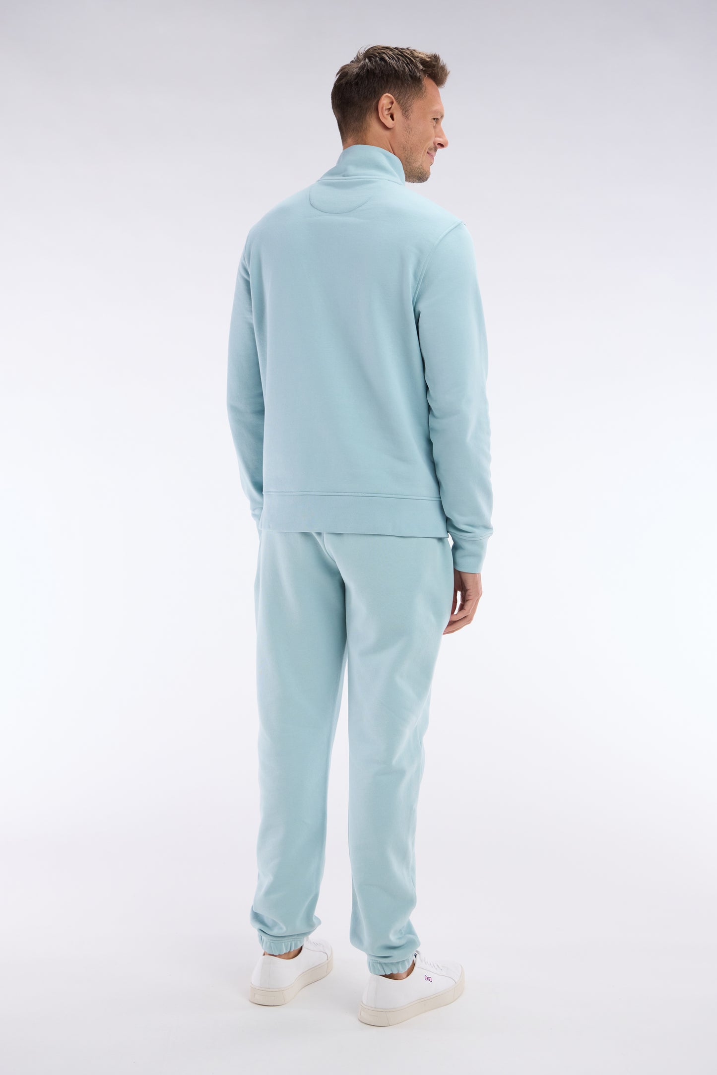 Sea green straight-cut cotton fleece jogging