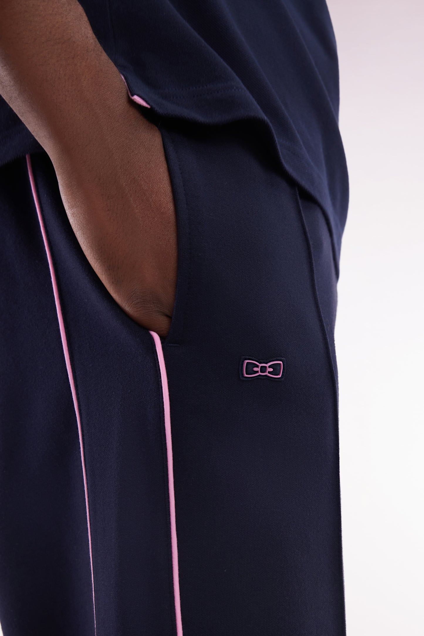 Straight-cut navy cotton interlock jogging pants