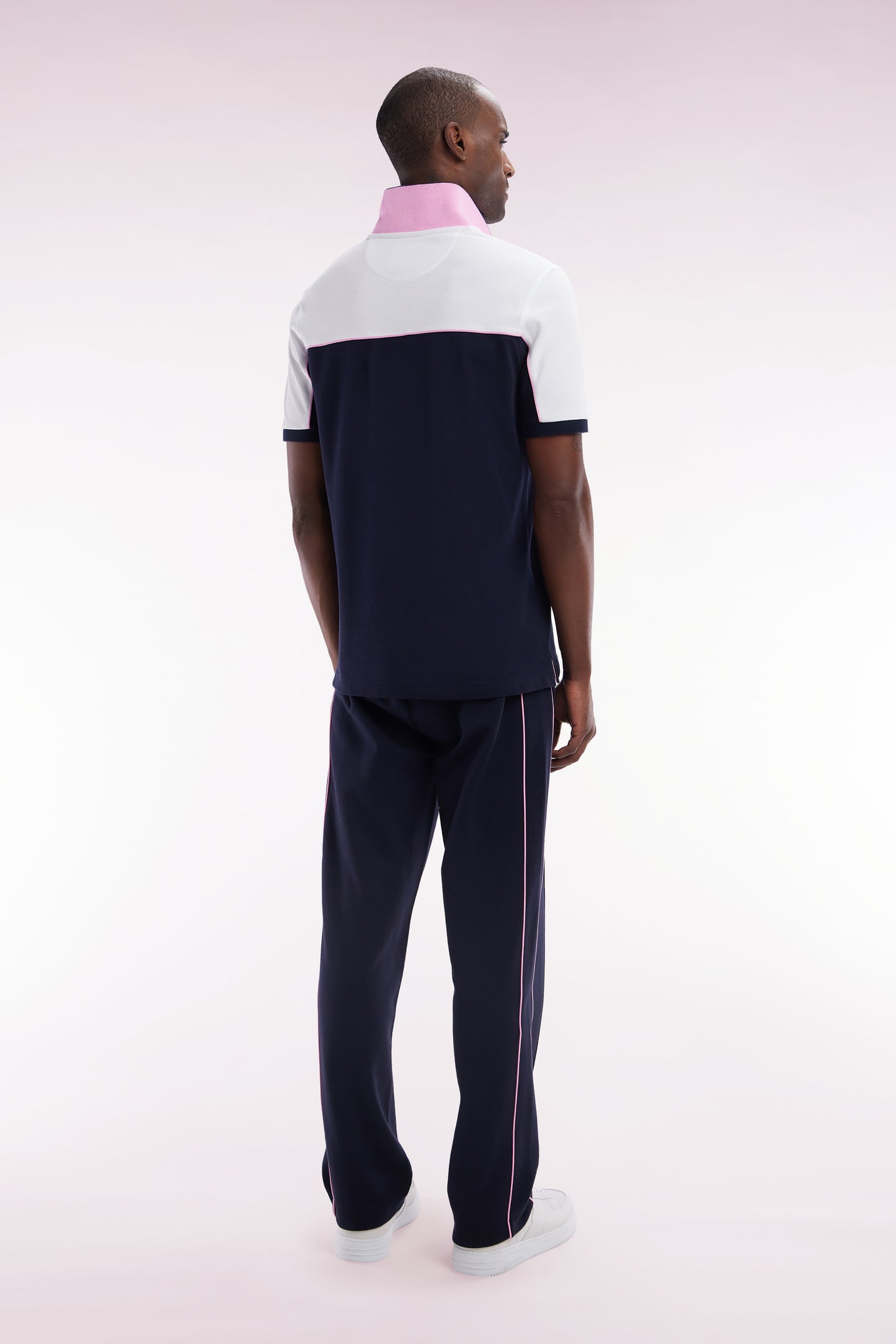 Straight-cut navy cotton interlock jogging pants