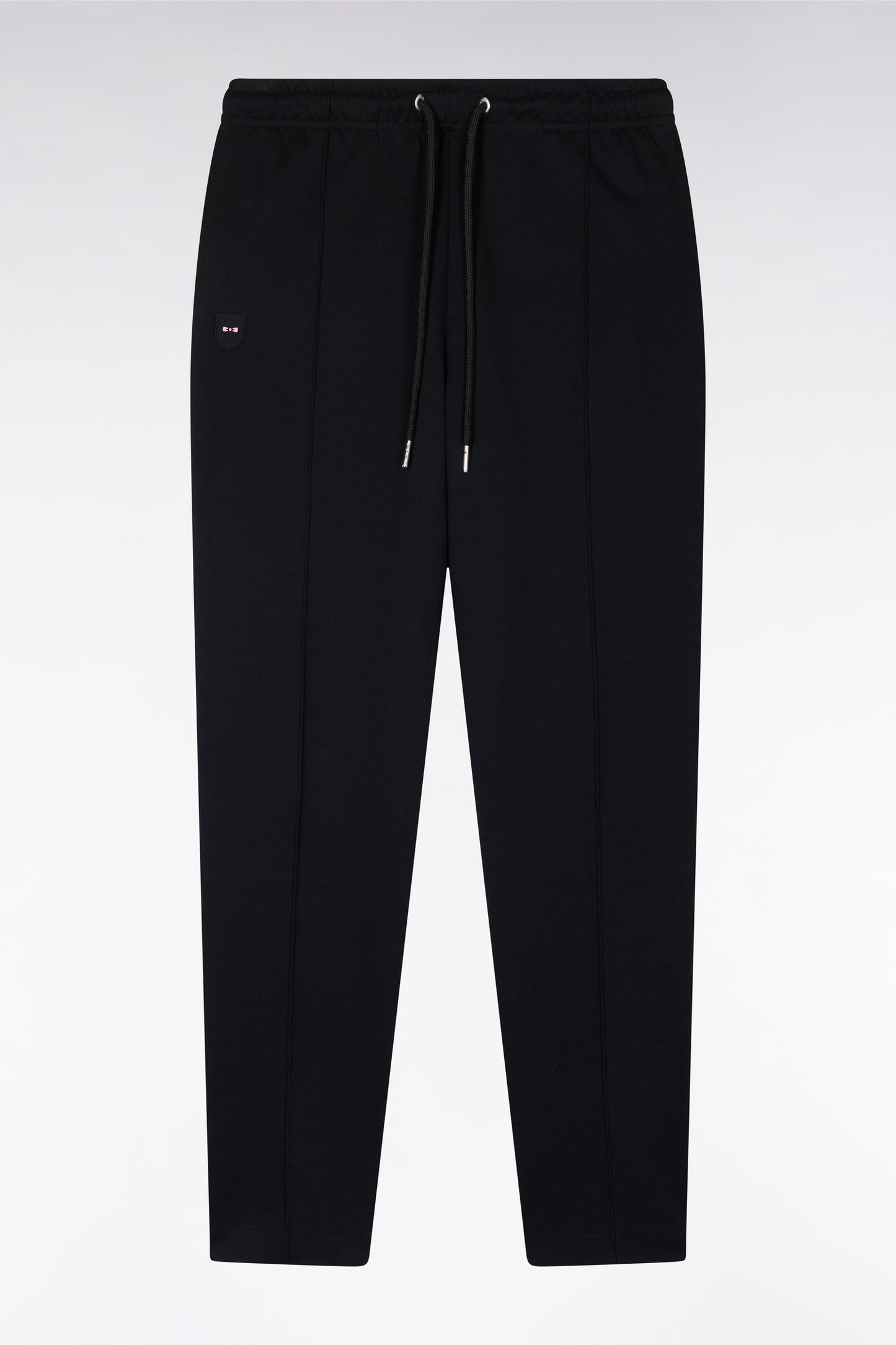 Straight-cut black cotton interlock jogging pants