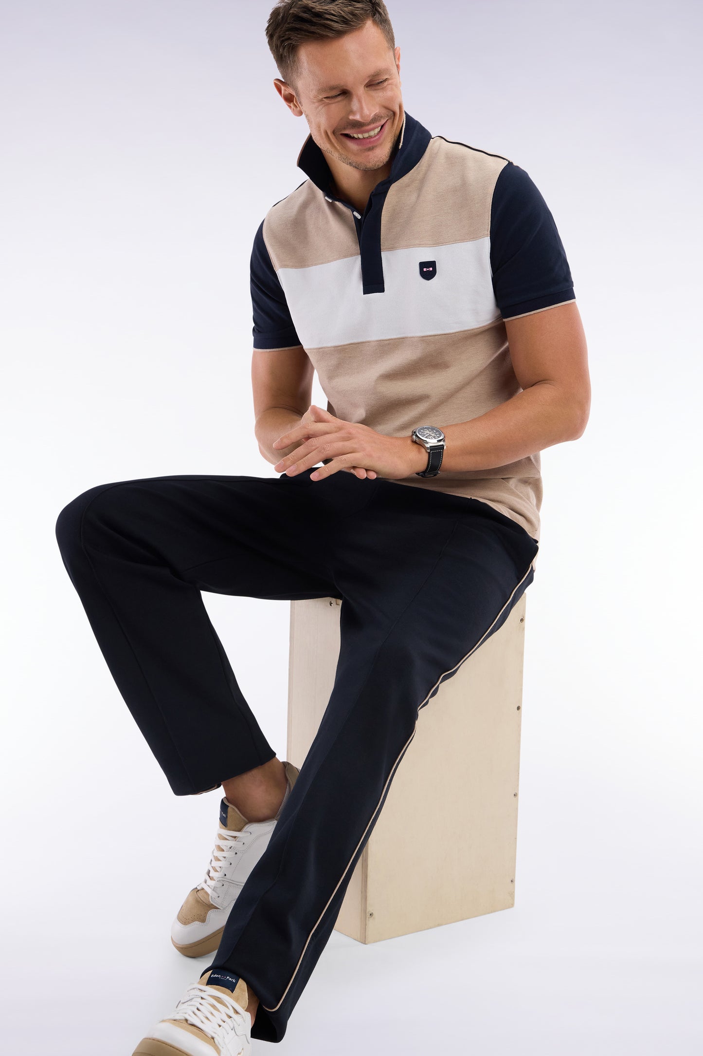 Straight-cut black cotton interlock jogging pants