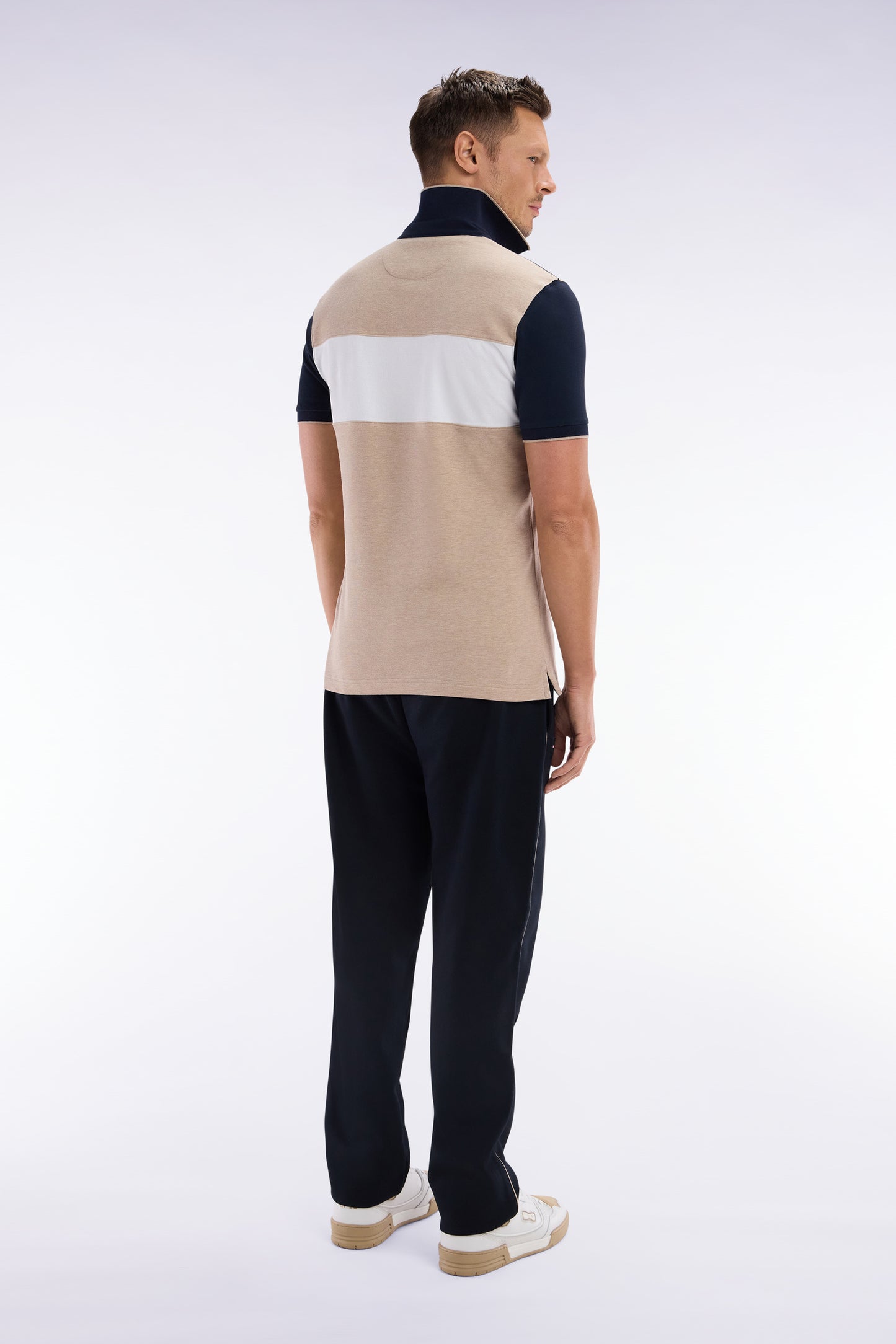 Straight-cut black cotton interlock jogging pants