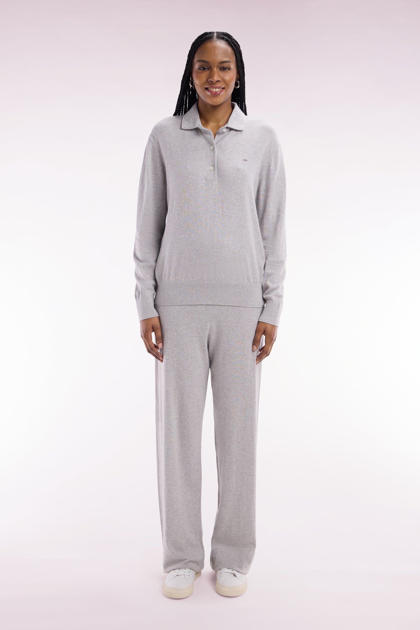 Relaxed-fit wide-leg grey trousers in organic cotton and cashmere