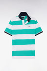 Short-sleeved jersey in green and white ringed Pima cotton, straight cut
