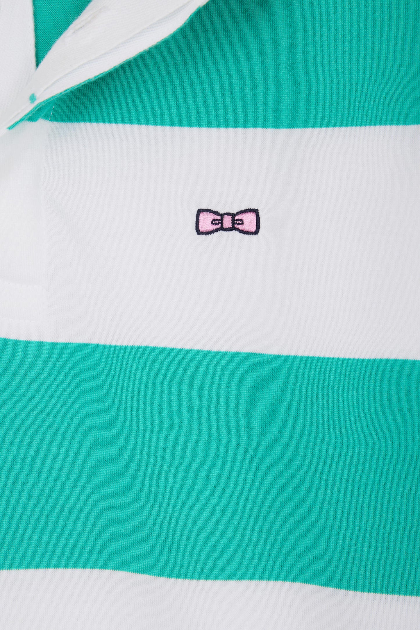 Short-sleeved jersey in green and white ringed Pima cotton, straight cut