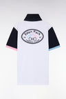 Short-sleeved rugby shirt in white cotton jersey with back embroidery