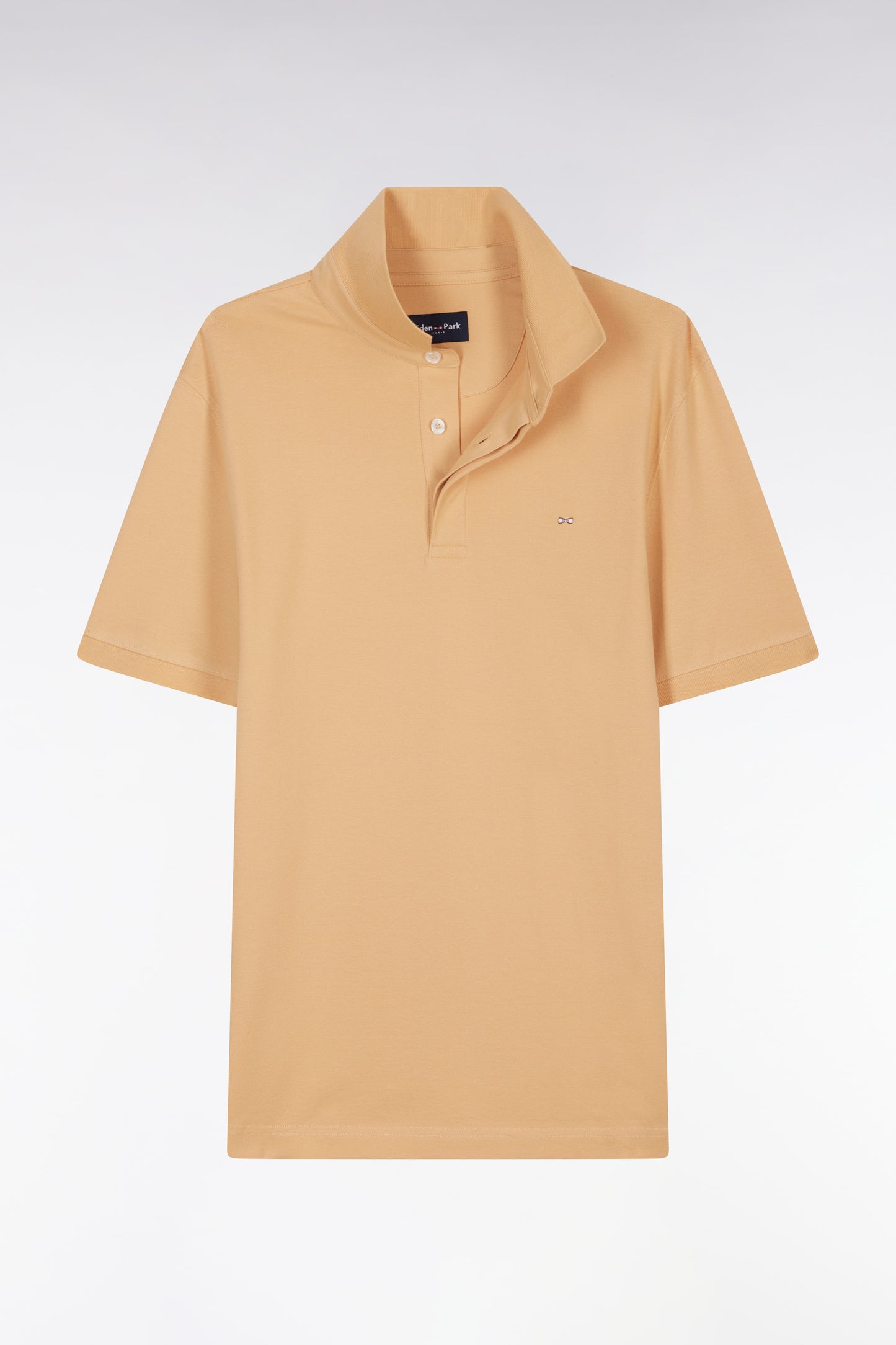Slim-fit short-sleeved polo shirt in camel stretch cotton piqué