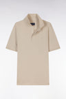 Slim-fit short-sleeved polo shirt in beige cotton piqué