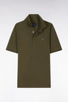 Slim-fit short-sleeved polo shirt in khaki stretch cotton piqué
