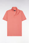 Slim-fit short-sleeved polo shirt in salmon pink stretch cotton piqué