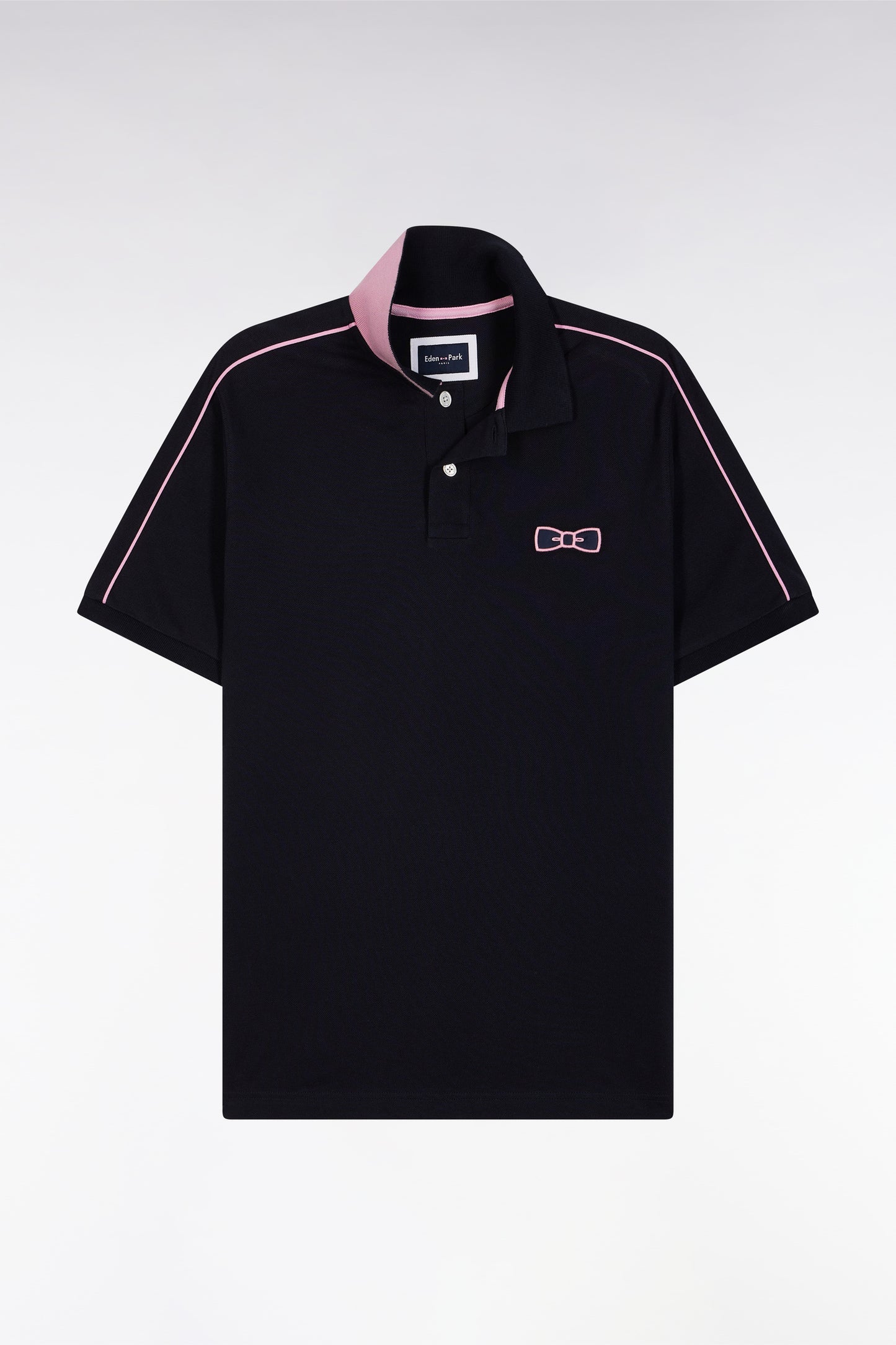 Straight-fit short-sleeved polo shirt in navy cotton with contrasting piping