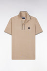 Slim-fit short-sleeved polo shirt in beige stretch cotton piqué
