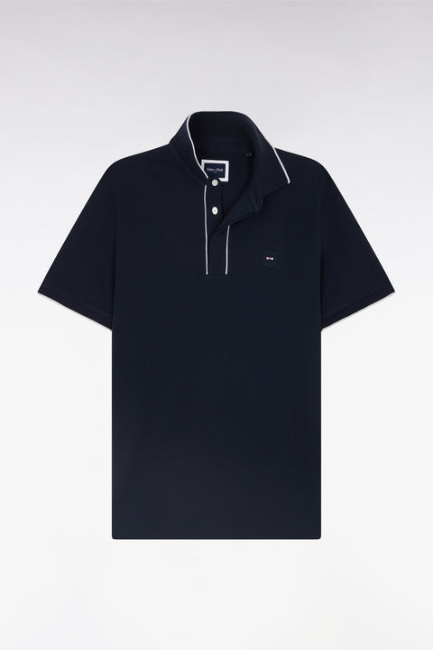 Slim-fit short-sleeved polo shirt in navy stretch cotton piqué - Image 2