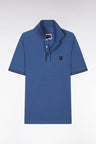 Slim-fit short-sleeved polo shirt in dark blue stretch cotton piqué