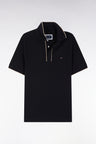 Slim-fit short-sleeved polo shirt in black stretch cotton piqué