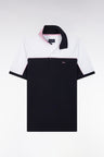 Straight-cut navy blue colorblock short-sleeved cotton piqué polo shirt