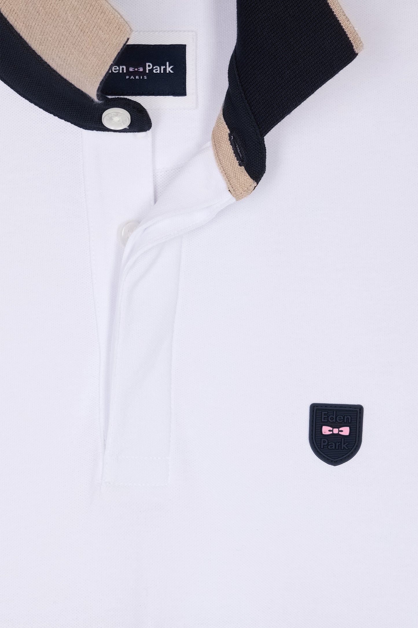 Slim-fit two-tone beige stretch cotton short-sleeved polo shirt
