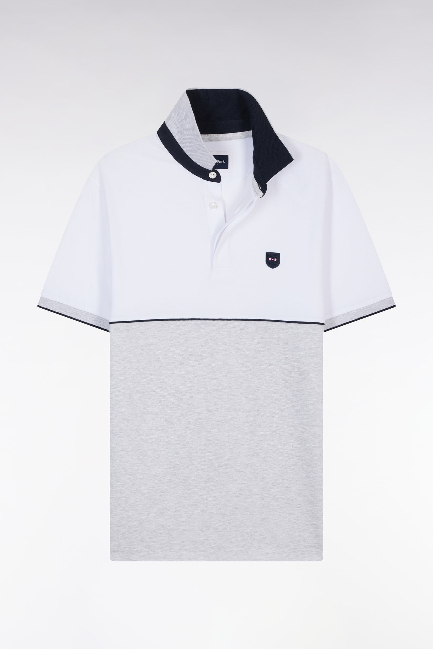 Slim-fit two-tone grey stretch cotton short-sleeved polo shirt