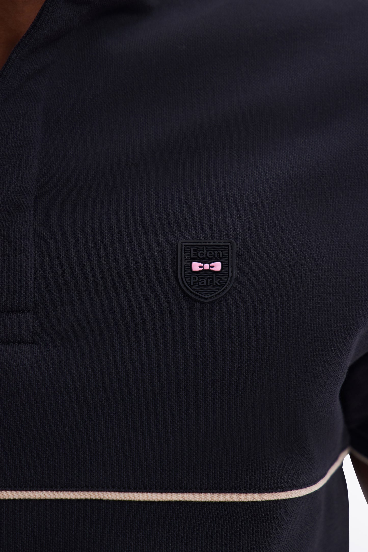 Slim-fit two-tone black stretch cotton short-sleeved polo shirt