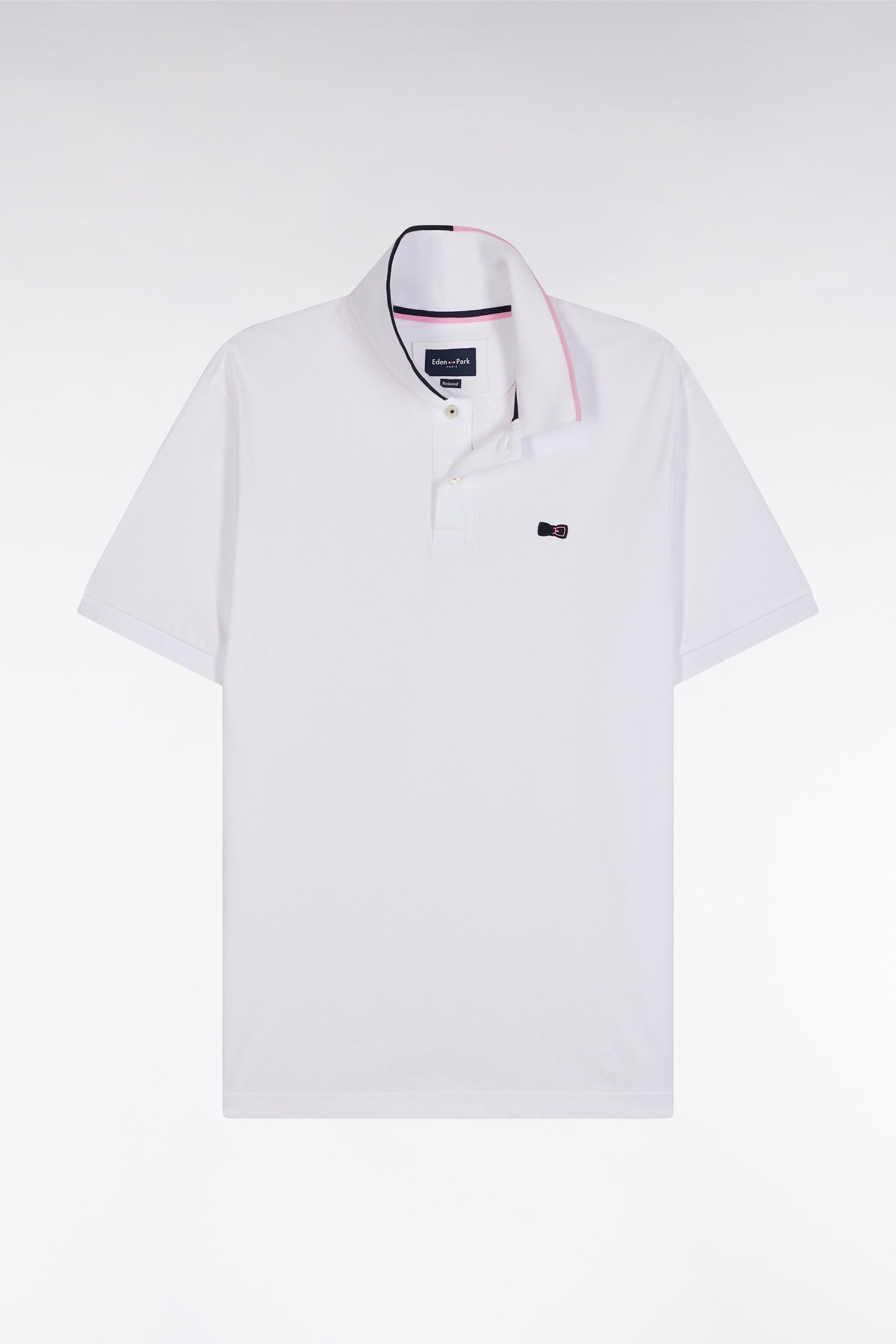Relaxed-fit short-sleeved polo shirt in white cotton with piped collar