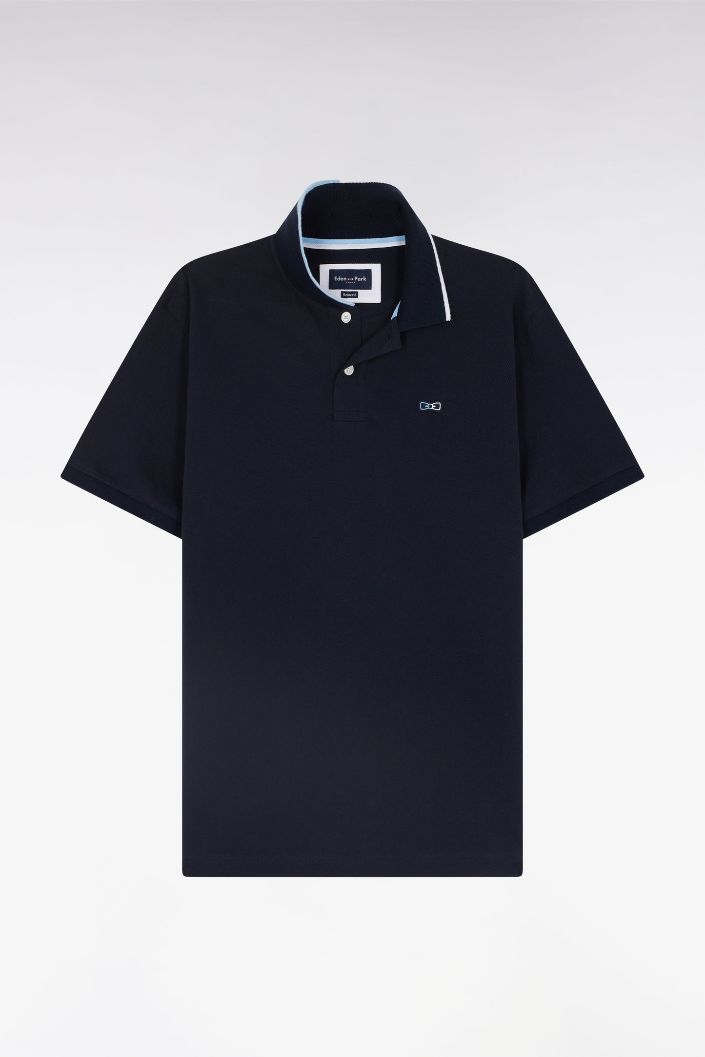 Relaxed-fit short-sleeved polo shirt in navy cotton with piped collar