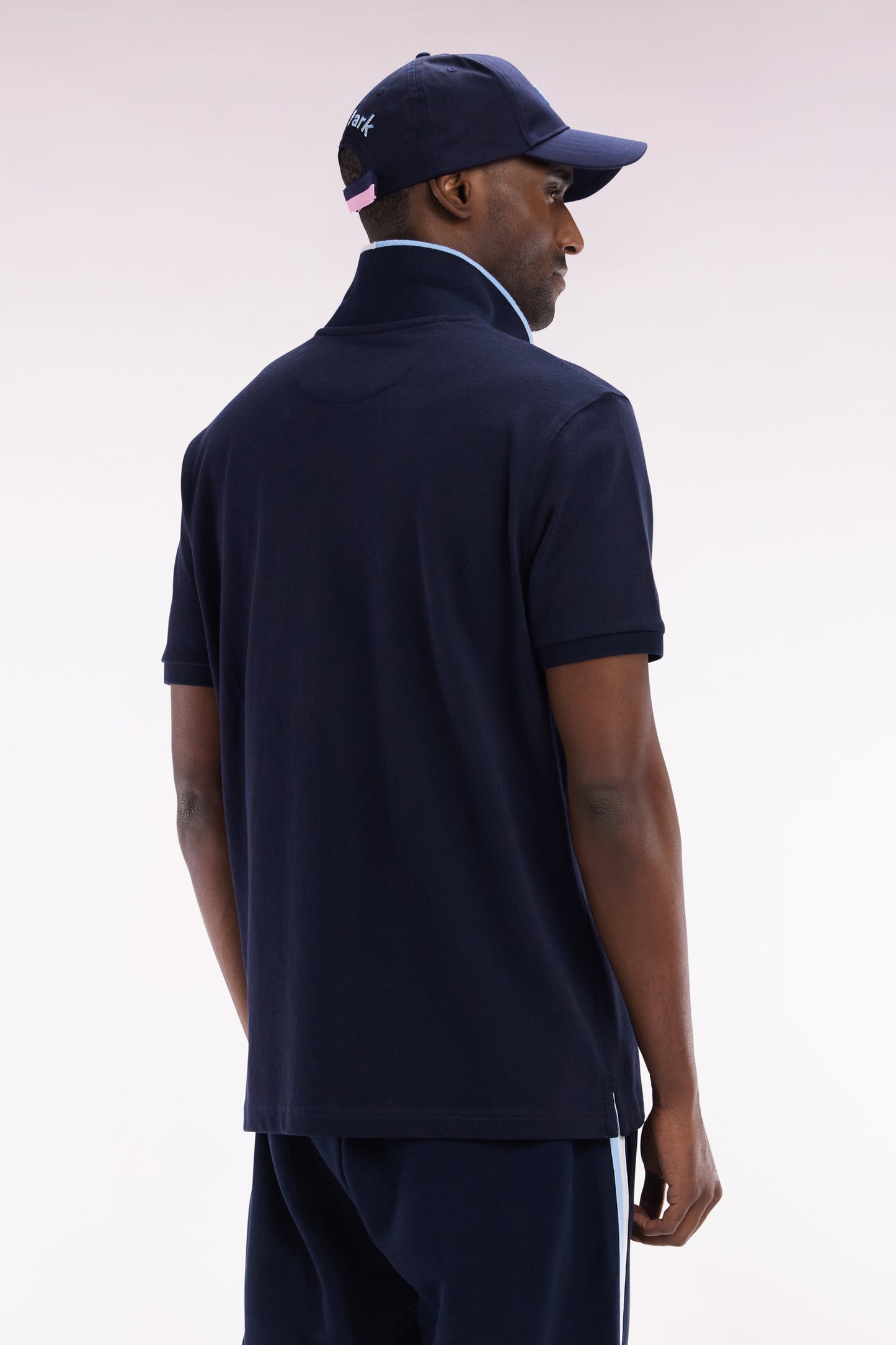 Relaxed-fit short-sleeved polo shirt in navy cotton with piped collar