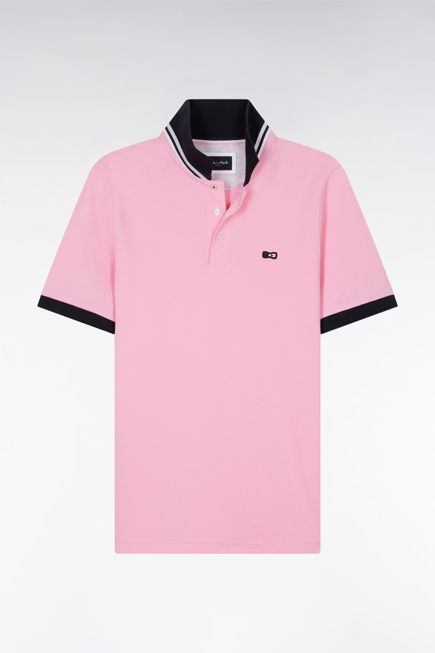 Straight-fit short-sleeved polo shirt in pink cotton piqué with tricolor embroidery