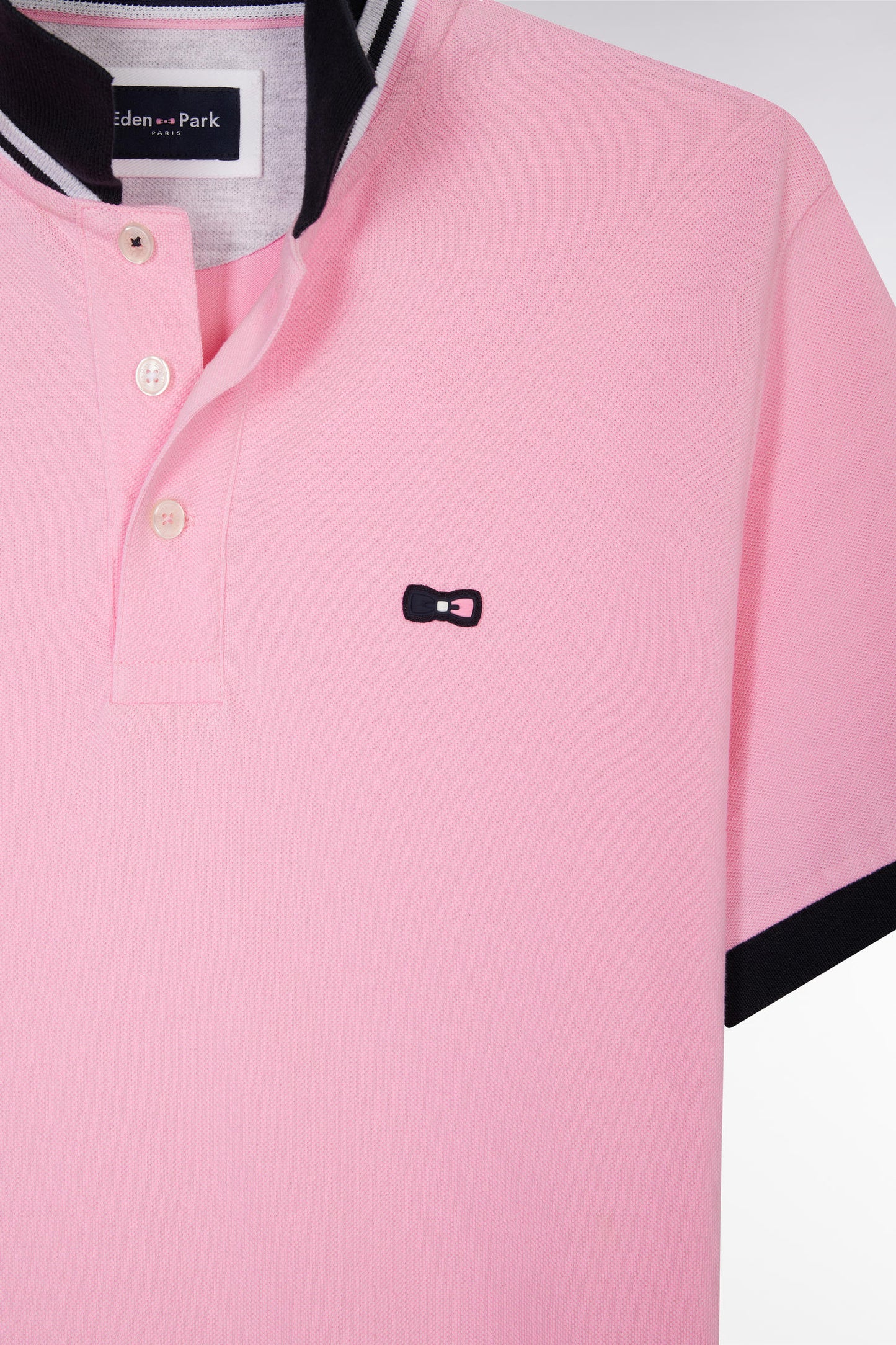Straight-fit short-sleeved polo shirt in pink cotton piqué with tricolor embroidery