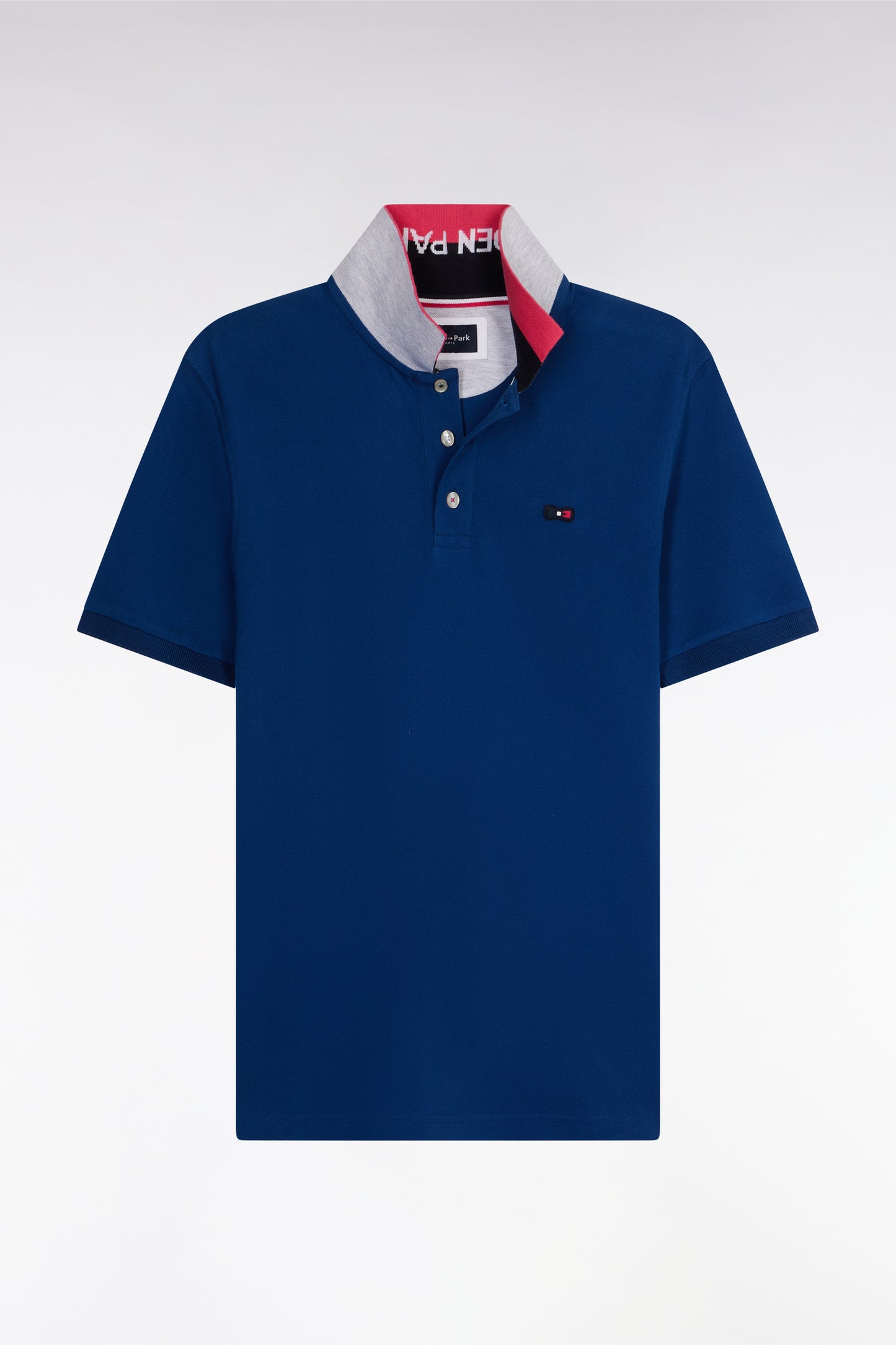 Straight-fit short-sleeved polo shirt in blue cotton with two-tone Eden Park jacquard collar