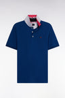 Straight-fit short-sleeved polo shirt in blue cotton with two-tone Eden Park jacquard collar