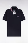 Straight-fit short-sleeved polo shirt in navy cotton with striped undercollar
