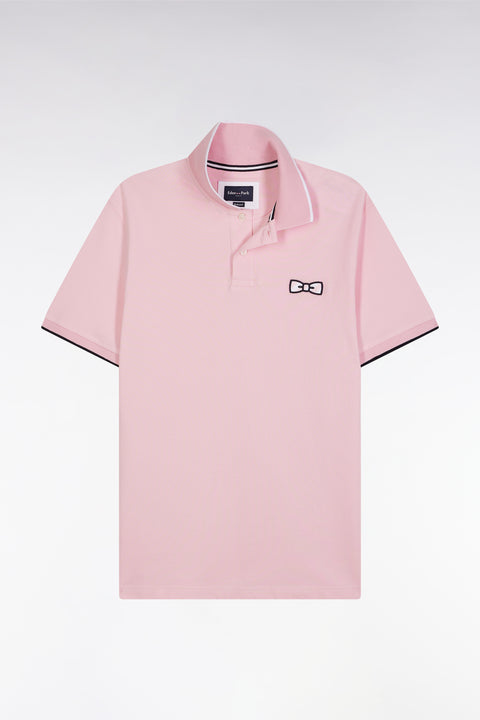 Relaxed-fit short-sleeved polo shirt in pink cotton with tone-on-tone embroidery - Image 2