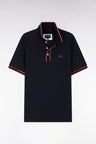 Relaxed-fit short-sleeved polo shirt in coral cotton with colorful stripes