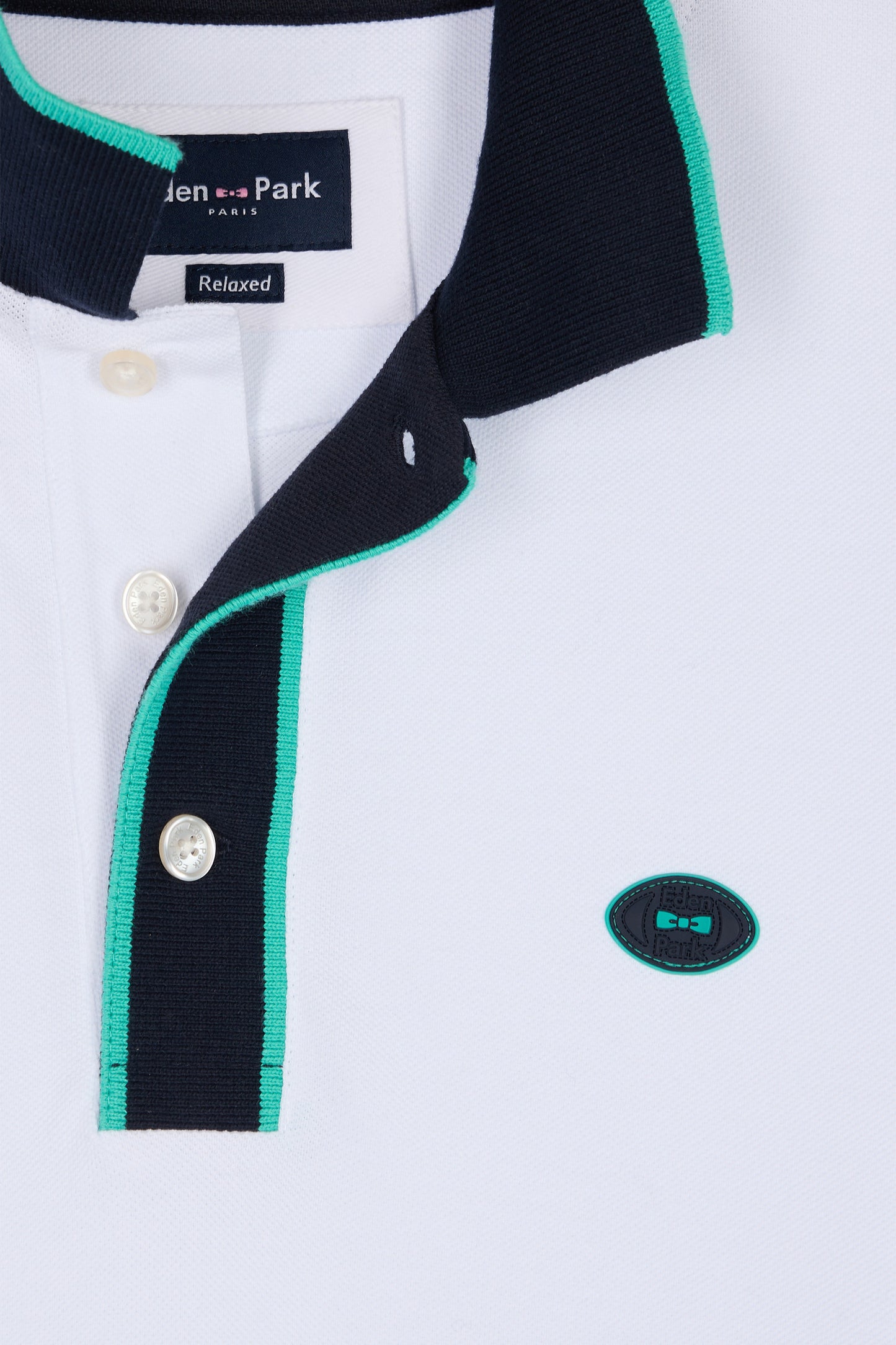 Relaxed-fit short-sleeved polo shirt in green cotton with colorful stripes