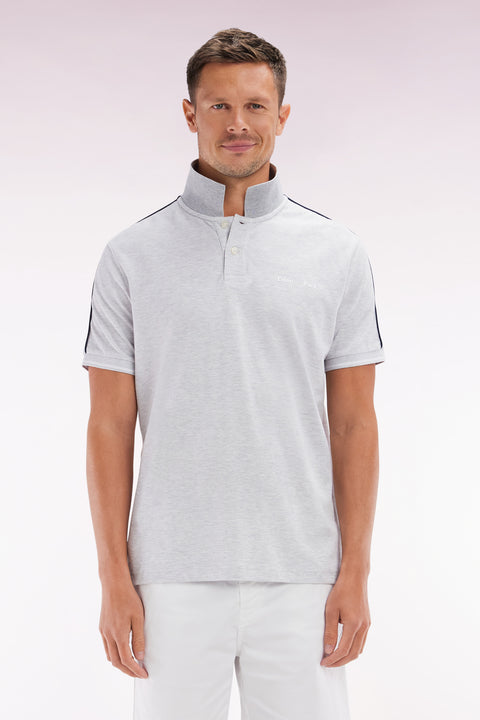 Relaxed-fit plain short-sleeved polo shirt in grey cotton with Eden Park lettering - Image 1