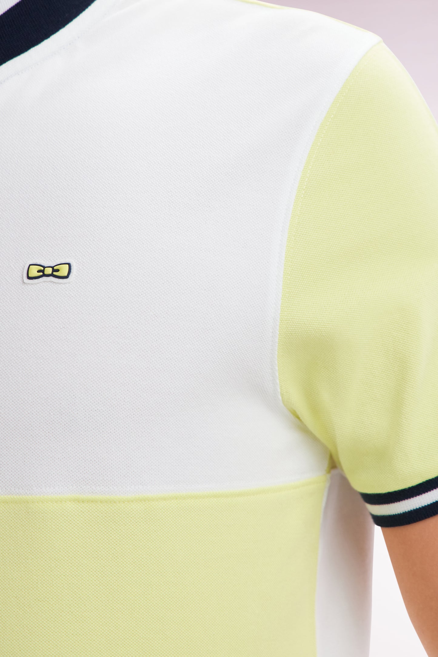Relaxed-fit cut and sew short-sleeved polo shirt in yellow cotton