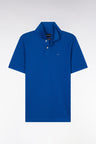 Straight-fit short-sleeved polo shirt in dark blue Pima cotton